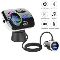 VR-robot QC3.0 Bluetooth 5.0 FM Transmitter for Car, Hands-Free Car Kit with Dual USB Charger & 7-Color LED Backlit, Support 2 Mobile Phones Connection, Siri/Google Voice Assistant, USB/TF Card/AUX