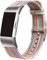 bayite Canvas Fabric Bands Compatible with Fitbit Charge 2, Soft Classic Replacement Woven Straps Wristband Women Men, Rainbow Large