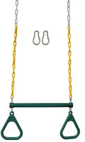Jungle Gym Kingdom 18" Trapeze Swing Bar Rings 48" Heavy Duty Chain Swing Set Accessories & Locking Carabiners (Green)