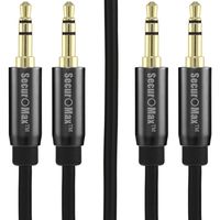 SecurOMax Aux Cable (3.5mm, Male to Male) with Shielded Cord, 3.3 Feet, 2 Pack