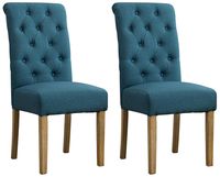 Roundhill Furniture Habit Solid Wood Tufted Parsons Dining Chair (Set of 2), Blue