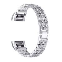 bayite Metal Bands Compatible Fitbit Charge 2, Replacement Accessories Bracelet, Silver Rhinestone