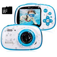 Dessports Toy Camera Waterproof 8MP HD Video Cameras for Kids Underwater Digital Camcorder Cute Children's Zoom Camera Birthday Gift for Boys 5-9 Years Old for Swimming, Blue (Include 16G Memory Card)