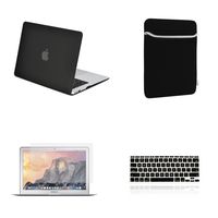 TOP CASE - 4 in 1 Essential Bundle Rubberized Hard Case, Keyboard Cover, Screen Protector and Sleeve Bag Compatible MacBook Air 11" A1370 & A1465 - Black