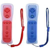 Poulep 2 Packs Wireless Controller for Wii/Wii U Console with Silicone Case and Wrist Strap (Red and Deep Blue)