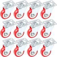 12 Pack 2-inch Caster Wheels Swivel Plate Casters On Red Polyurethane Wheels