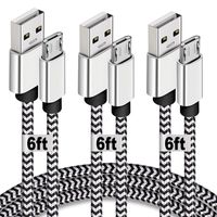 Micro USB Charging Cable, Android Charger Cord, 6FT 3Pack Extra Long Nylon Braided USB Durable Fast Charged Cord Compatible for Samsung Galaxy Note,Honor,LG,Black and White