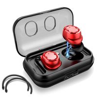 Eon Concepts Wireless Bluetooth 5.0 Earbuds TWS-8 Headphones | iPhone & Android Phone Compatible | Built in Mic | Detachable Ear Hooks | Portable Charging Case | 3D Stereo Sound | Smart Touch | RED