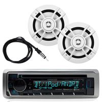 Great New KMR-D362BT Kenwood Marine Boat Yacht Outdoor Bluetooth Stereo CD MP3 Player USB iPod iPhone Pandora AM/FM Reciver, 2 X Kenwood 6.5 Inch Waterproof Speakers Enrock Antenna - Marine Audio Kit