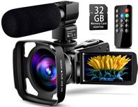 【Full Upgrade】 Ultra HD Video Camera Camcorder with Powerful Microphone 1080P Vlogging YouTube Camera Remote Control 3.0" Touch Screen, Lens Hood, Separate Battery Charger, 2 Batteries