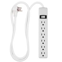 Chevron 6 Outlet Power Strip, 4 ft Power Cord, Flat Plug, Wall Mount, Bedroom, Dorm, or Home Décor, Power Switch, Integrated Circuit Breaker, UL Listed, Gray and White, 26601