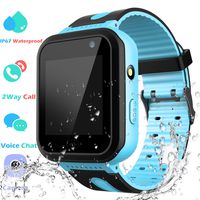 Waterproof Smart Watch Phone Boys Girls - Kids Smartwatch with LBS Position Tracker SOS Voice Chat Camera Game Flashlight Alarm Clock Children Sports Digital Students Wrist Watch Birthday Gifts, Blue