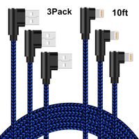 90 Degree iPhone Charger 10ft Lightning Cable 10ft Right Angle iPhone Charger Cable Fast Charging iPhone Cable 10ft 3 Pack Nylon Braided Charger Cord Compatible iPhone/iPad/iPod (Dark Blue,10ft)
