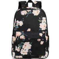 School Backpack for Teen Girls Floral Laptop Book Bag Travel Daypacks (Black-0066)