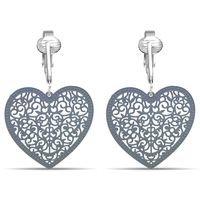 Aloha Earrings Lovely Victorian Filigree Clip On Earrings for Women Clip-ons, Lightweight Teardrop Leaf Dangle (Filigree Heart- Grey)