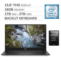 Dell Precision 5530 2020 15.6 FHD IGZO4 Laptop, 6-Core Intel i7-8850H 2.60 GHz, 16GB RAM, 1TB SSD, 2TB HDD,Nvidia Quadro P1000,Backlit Keyboard,Webcam,Win 10 Pro,500GB USB 3.0 External HDD