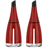 CHEFVANTAGE Olive Oil and Vinegar Cruet Dispenser Set with Elegant Glass Bottle and Drip Free Design - Red