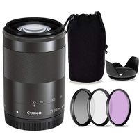 Canon EF-M 55-200mm f/4.5-6.3 is STM Lens w/Tulip Lens Hood + Lens Case & 3-Piece Filter Kit (White Box, New)