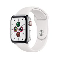 Apple Watch Series 5 (GPS + Cellular, 44mm) -   Stainless Steel Case with White Sport Band