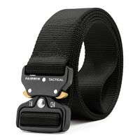 Fairwin Tactical Belt, Military Style Webbing Riggers Web Belt Heavy-Duty Quick-Release Metal Buckle (Black, L - Waist 42"-46")