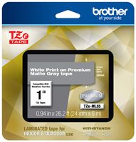 Brother P-touch TZe-ML55 White Print on Premium Matte Gray Laminated Tape 24mm (0.94") wide x 8m (26.2') long