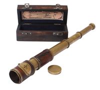 Brass & Leather Sailor Look Brass Antique Sea Marine Telescope Wood Box