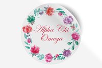 Alpha Chi Omega Sticker Greek Sorority Decal for Car, Laptop, Windows, Officially Licensed Product, Monogram Design 5" x 5" - Watercolor Floral