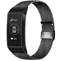 AK Stainless Steel Replacement Bands Compatible for Fitbit Charge 3 / Fitbit Charge 3 SE Bands, Metal Mesh Breathable Sport Wristband Loop with Adjustable Magnet Clasp (03 Black, Small)