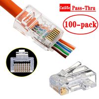 RJ45 Cat5 Cat5e Connectors End Pass Through Gold Plated 8P8C UTP Ethernet Network Plug(100Pack)