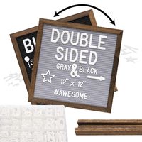 Rustic Wood Frame Gray Felt Letter Board 12x12 inches. Dark Brown. Pre-Cut White Letters. Additional Symbols & Emojis, Letter Storage Case, Vintage Farmhouse Block Stand