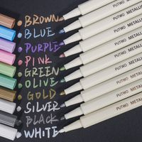PuTwo Metallic Markers, 10 Assorted Colors Water Proof Metallic Paint Pen Metalic Marker Pens,  Fine Tip Metallic Calligraphy Marker, Multi Surfaces Metallic Paint Marker for Rock, Glass, Cardstock
