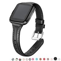 bayite Black Bands Compatible with Fitbit Versa/Fitbit Versa Lite/Fitbit Versa 2, Slim Genuine Leather Band Replacement Accessories Strap Women Men, (5.3"-7.8")