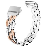Wearlizer Compatible with Fitbit Charge 3 Bands for Women Metal Replacement Fit Bit Charge 3 hr Band Accessories Strap Bracelet Bangle Silver Rose Gold Black (Silver + Copper)