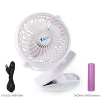 Mini Desk Fan,Yacig USB Clip Fan Portable and Rechargeabe Clip on Stroller Fan, Mini Desk Fan,6.5 ft Micro USB Cable with 2600mAh Battery - White