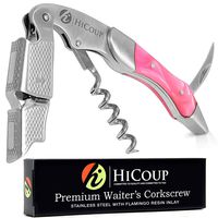 Waiters Corkscrew by HiCoup - Professional Stainless Steel with Flamingo Resin Inlay All-in-one Corkscrew, Bottle Opener and Foil Cutter, the Favoured Wine Opener of Sommeliers, Waiters and Bartenders
