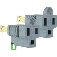 GE Polarized Grounding Outlet Adapter 2 Pack, Turn 2 3-Prong, 54302, Gray