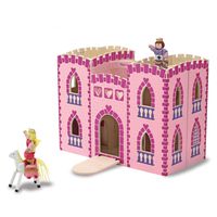 Melissa & Doug Fold & Go Wooden Princess Castle (Pretend Play Pink Dollhouse, 2 Royal Play Figures, 2 Horses, Furniture, Great Gift for Girls and Boys - Best for 3, 4, 5, 6, and 7 Year Olds)