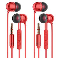 in Ear Headphones Wired Headphone Metal Stereo Heave Bass Earphones with Micphone Mic with Volume Control (red 2pairs)