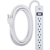 GE 6 Outlet Power Strip, 12 Ft Long Extension Cord, 3 Prong Outlets, UL Listed, White, 45195