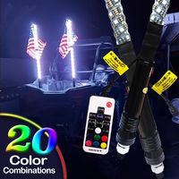 ATV Whip Light - 2pc 4ft Spiral LED Whip Lights w/Flag [21 Modes] [20 Colors] [Wireless Remote] [Weatherproof] Lighted Antenna Whips - Accessories for ATV Polaris RZR 4 Wheeler