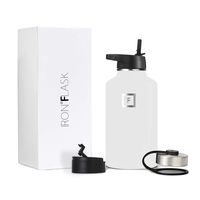 Iron Flask Sports Water Bottle - 64 Oz, 3 Lids (Straw Lid), Vacuum Insulated Stainless Steel, Hot & Cold, Wide Mouth, Double Walled, Hydro Metal Canteen, Win White