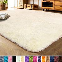 LOCHAS Luxury Velvet Living Room Carpet Bedroom Rugs, Fluffy, Super Soft Cozy, Bright Color, High Pile, Floor Area Rugs for Girls Room, Kids, Nursery and Baby (5.3x7.5 Feet, Ivory White)