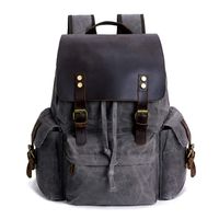 SUVOM Vintage Canvas Genuine Leather Laptop Backpack for Men School Bag 15.6" Water Resistant Travel Rucksack (Grey)
