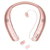 Bluetooth Headphones Speaker 2 in 1, Doltech Neckband Wireless Bluetooth 4.1 Headset Wearable Speaker Retractable Earbuds, True 3D Stereo Sound Sweatproof Call Vibrate Alert Built-in Mic (Rose gold)