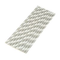 vLoveLife 25pcs Grey & White Biodegradable Paper Straws Striped Drinking Straws for Valentine's Day Wedding Birthday Party Celebrations Baby Shower Drinking Decoration Favors Supplies