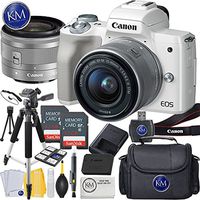 Canon EOS M50 Mirrorless Camera w/15-45mm (White) + 2 x 32GB + Deluxe Photo Bundle