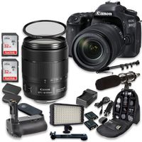 Canon EOS 80D Wi-Fi Full HD 1080P Digital SLR Camera with Canon EF-S 18-135mm f/3.5-5.6 IS USM Lens + 2pc SanDisk 32GB Memory Cards + Battery Grip + Promotional Holiday Accessory Bundle