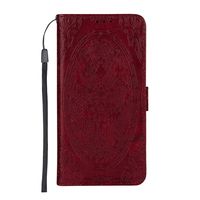 Moto E5 Play Case, CUSKING Slim Leather Wallet Case [Dragon Embossed Design] with Credit Card Holder, Magnet Flip Cover with Black Silicone TPU Case for Moto E5 Play - Dark Red