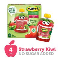 Mott's No Sugar Added Strawberry Kiwi Applesauce, 3.2 Ounce Clear Pouch, 4 Count, Perfect for on-the-go, No Added Sugars or Sweeteners, Gluten Free and Vegan