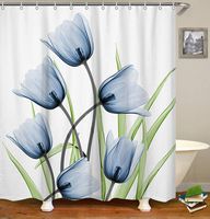LIVILAN Tulip Shower Curtain, Floral Fabric Bathroom Curtain Set with Hooks Decorative Privacy Bath Curtains 72x72 Inches Machine Washable Light Blue Flowers